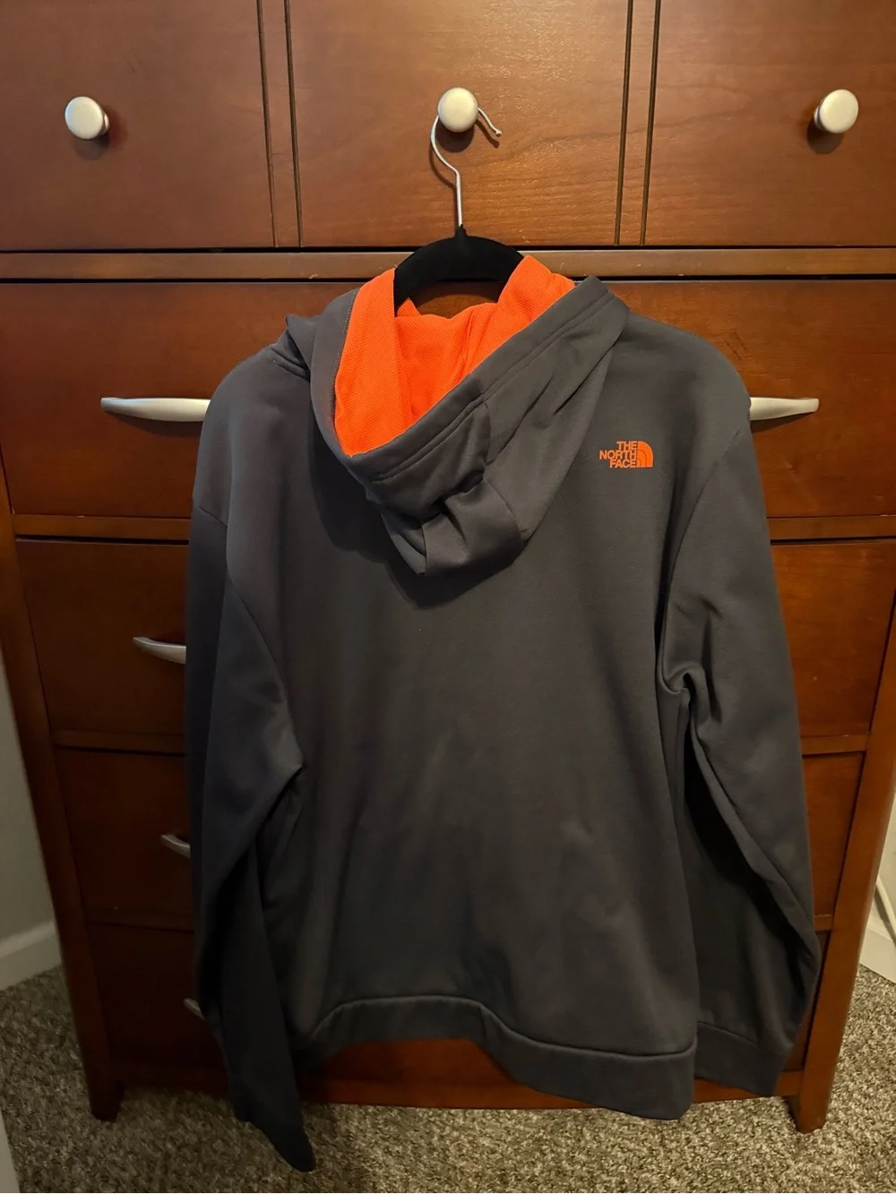 The North Face Men's Charcoal Hoodie with Orange Logo